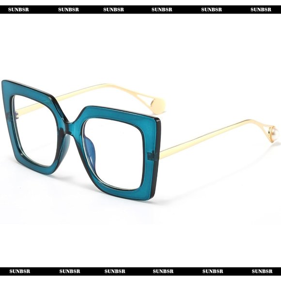 Women Blue Square Big Frame Blue Light Blocking Glasses - Picture 3 of 6